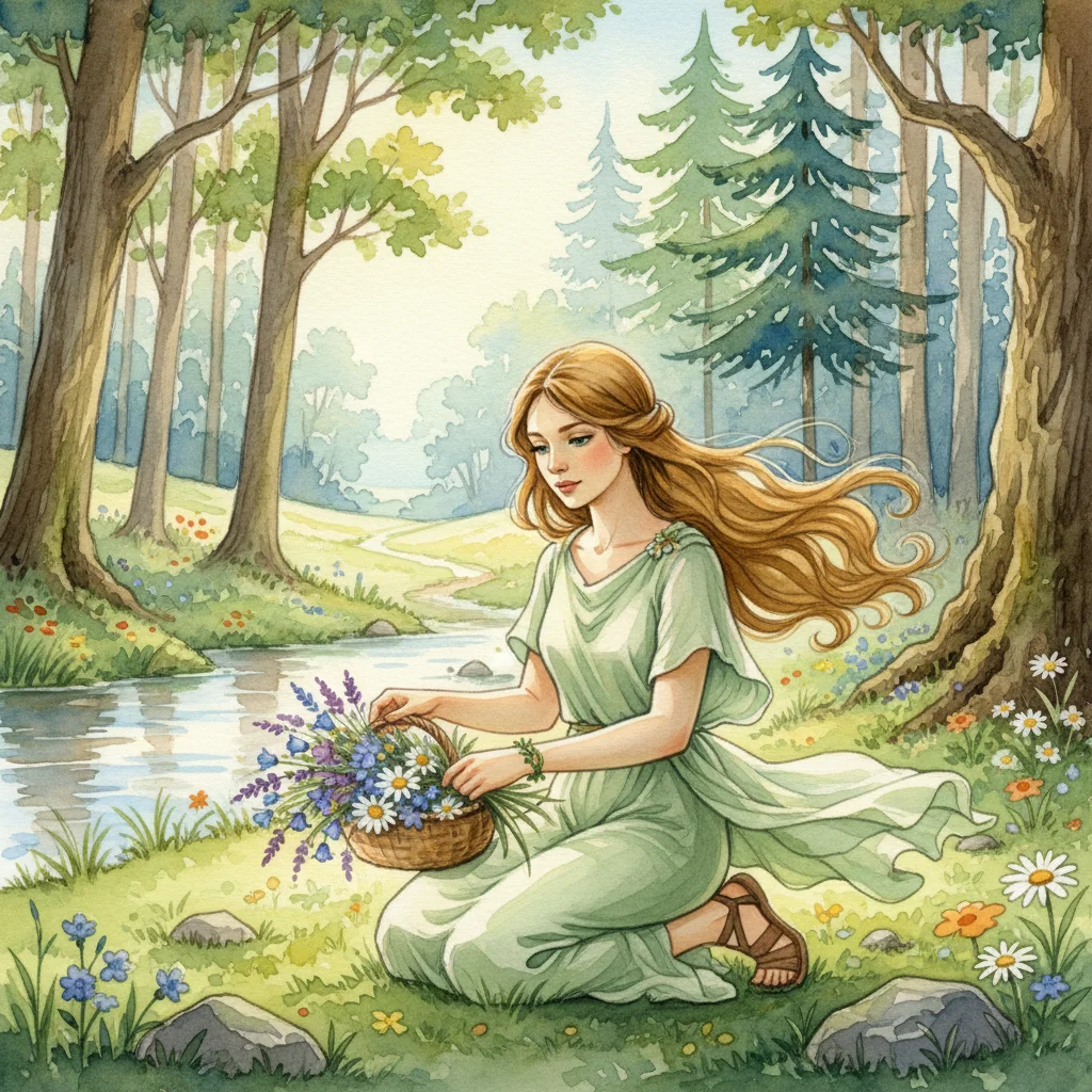 Illustration for: Daphne Gathers Wildflowers