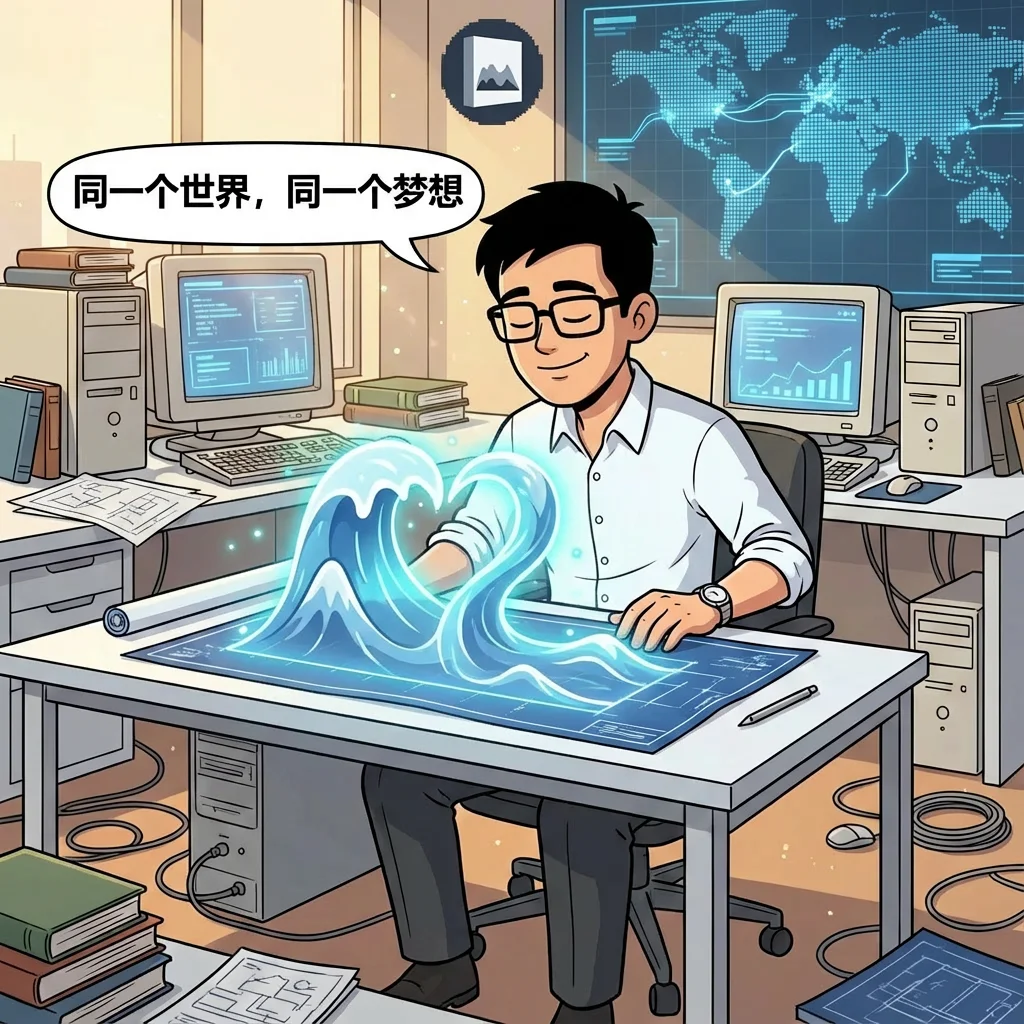 Illustration for: 一个世界，一个波浪