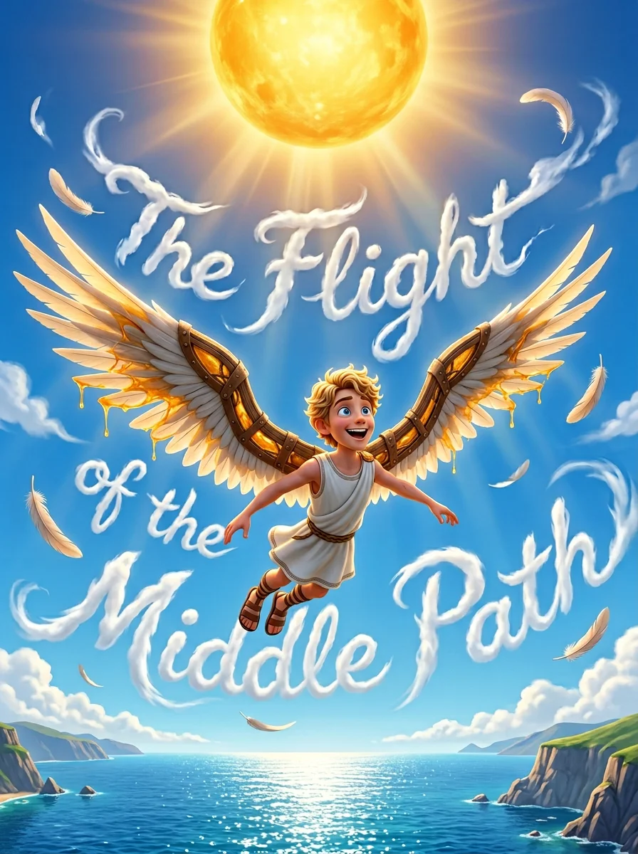 Example of a children's picture book cover generated by TaleLens: The Flight of the Middle Path