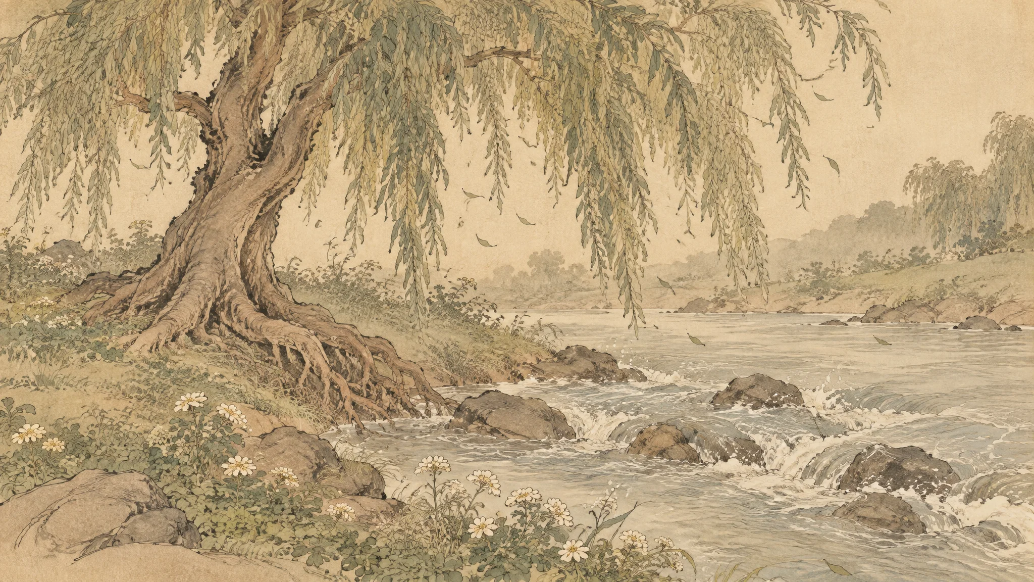 Illustration for: 树与水的流动